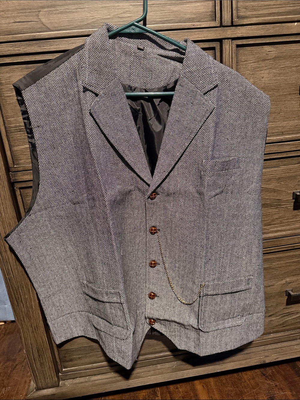 Mens Gray Herringbone Waistcoat Vest with Notch Lapel